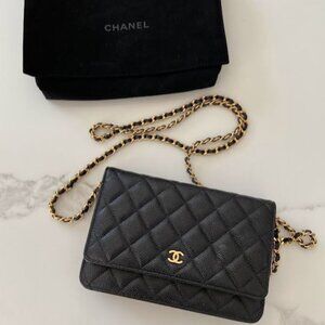 Chanel Black Caviar Wallet on a Chain Gold Hardware